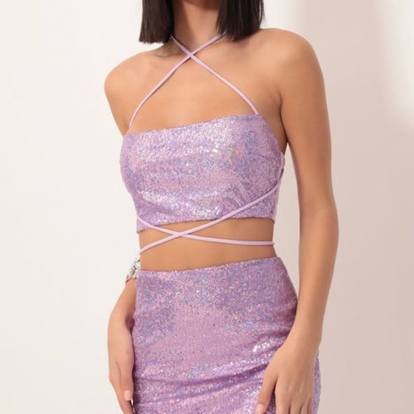 Lucy in the Sky Tops - Lilac Sequined Two-Piece Set